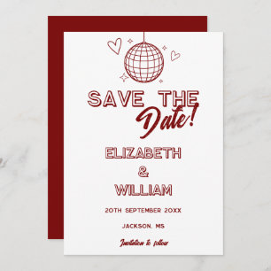 Modern Red Retro Disco Groovy Wedding Save The Date