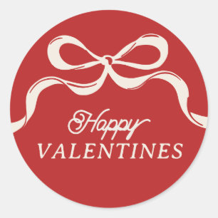 Modern Red Retro Trendy Happy Valentine's Bows  Classic Round Sticker