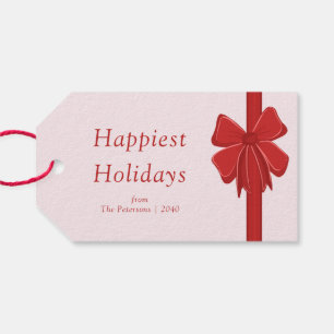 Modern Red Ribbon Bow Wrapped Christmas Gift Tags