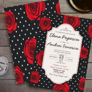 Modern Red Rose Elegant Black and Red Romantic Invitation