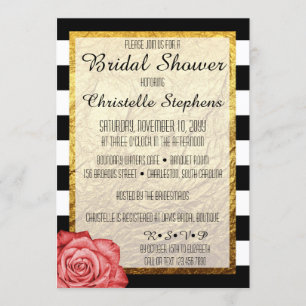 Modern Red Rose Faux Gold Foil Bridal Shower Invitation