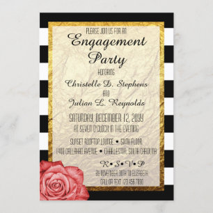 Modern Red Rose Faux Gold Foil Engagement Party Invitation