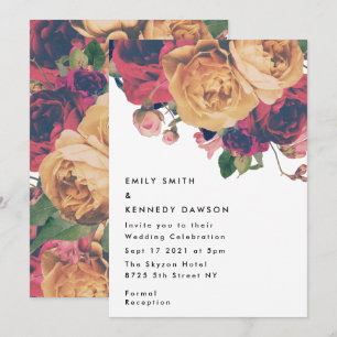 Modern Red Rose Floral Botanical Boho Wedding Invitation