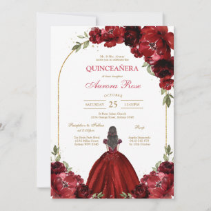 Modern Red Rose Floral Quinceanera Invitation