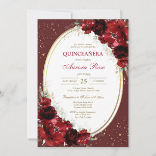 Modern Red Rose Floral Quinceanera Invitation