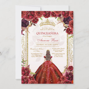 Modern Red Rose Floral Quinceanera Invitation