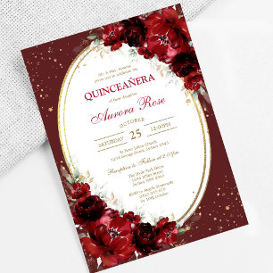 Modern Red Rose Floral Quinceanera Invitation