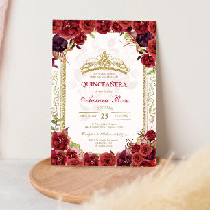 Modern Red Rose Floral Quinceanera Invitation