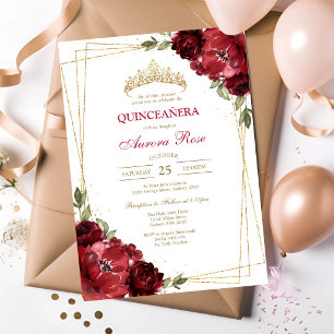 Modern Red Rose Floral Quinceanera Invitation