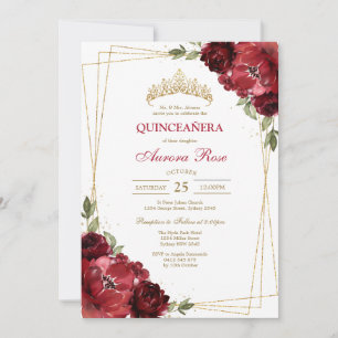 Modern Red Rose Floral Quinceanera Invitation