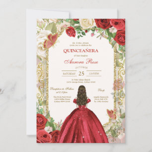 Modern Red Rose Floral Quinceanera Invitation
