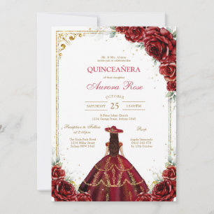 Modern Red Rose Floral Quinceanera Invitation