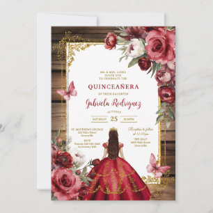 Modern Red Rose Floral Quinceanera Invitation