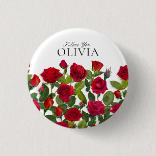 Modern Red Rose Minimalist Name I Love You 3 Cm Round Badge