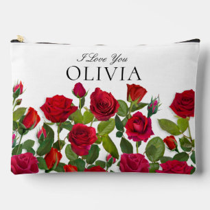 Modern Red Rose Minimalist Name I Love You Accessory Pouch