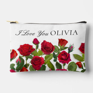 Modern Red Rose Minimalist Name I Love You Accessory Pouch