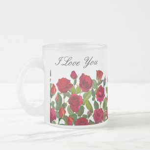 Modern Red Rose Minimalist Name I Love You Frosted Glass Coffee Mug