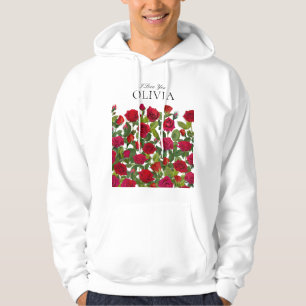 Modern Red Rose Minimalist Name I Love You Hoodie