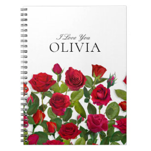Modern Red Rose Minimalist Name I Love You Notebook