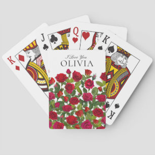 Modern Red Rose Minimalist Name I Love You Playing Cards