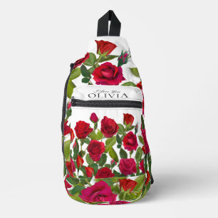 Modern Red Rose Minimalist Name I Love You Sling Bag