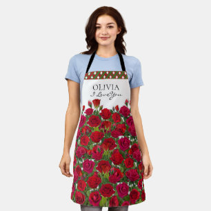 Modern Red Roses Garden Minimalist I Love Name Apron