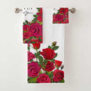 Modern Red Roses Garden Minimalist I Love Name Bath Towel Set