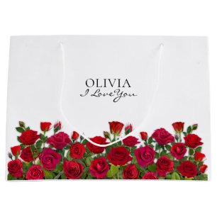 Modern Red Roses Garden Minimalist I Love Name Large Gift Bag