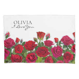 Modern Red Roses Garden Minimalist I Love Name Pillowcase