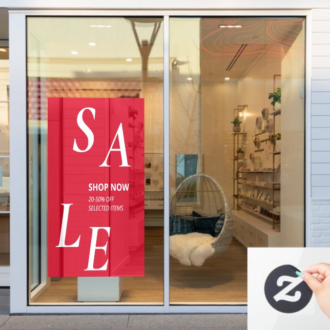 Modern Red SALE Store Discount Business Promo Window Cling (Store Window)