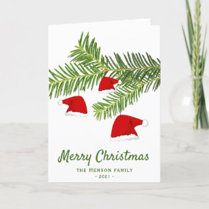 Modern Red Santa Hat Pine Merry Christmas Holiday Card