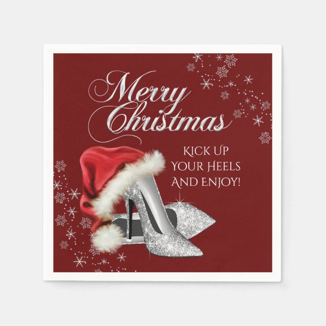 Modern Red Santa Hat Shoes Christmas Party Napkin (Front)