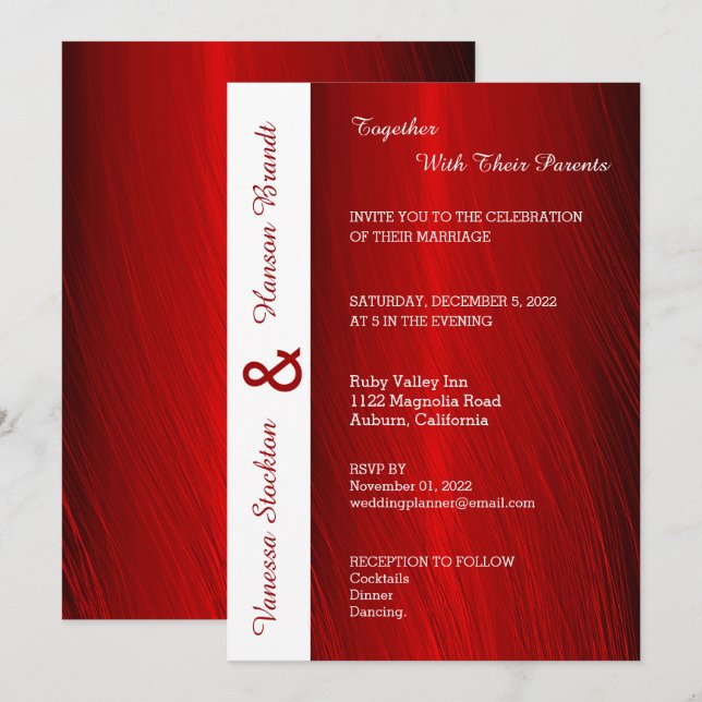 Modern Red Satin Wedding Invitation (Front/Back)