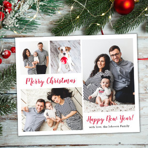 Modern Red Script 5 Photo Christmas Holiday  Postcard