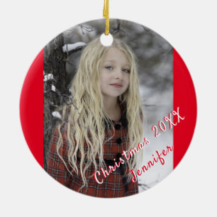 Modern Red Script Christmas Ceramic Ornament