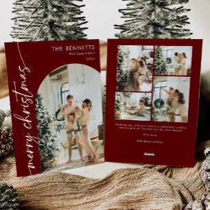Modern Red Script Merry Christmas Arch Photo Holiday Card