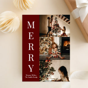 Modern Red Script Merry Christmas Photo Holiday Card
