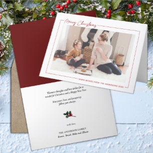 Modern Red Script Minimalist Photo Christmas Holiday Card