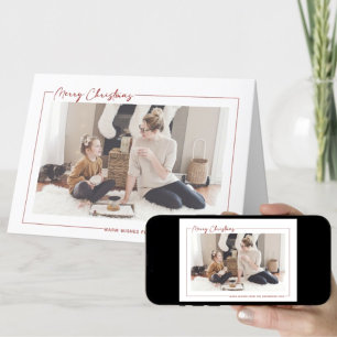 Modern Red Script Minimalist Photo Christmas Holiday Card