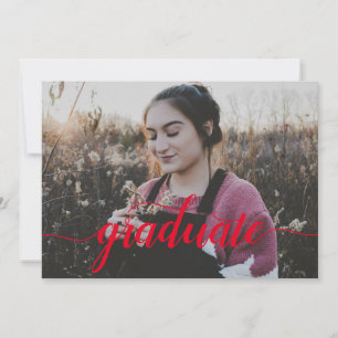 Modern Red Script Photo High School Graduation Announcement