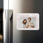 Modern Red Script Valentine's Day Photo Magnet<br><div class="desc">Modern Valentine's day magnet featuring "Happy Valentine's Day" in a trendy red script with hand-drawn hearts along the sides of the design on a white background. Your horizontal photo is displayed near the middle of the design. Personalise the Valentine's Day photo magnet by adding your name and the year in...</div>