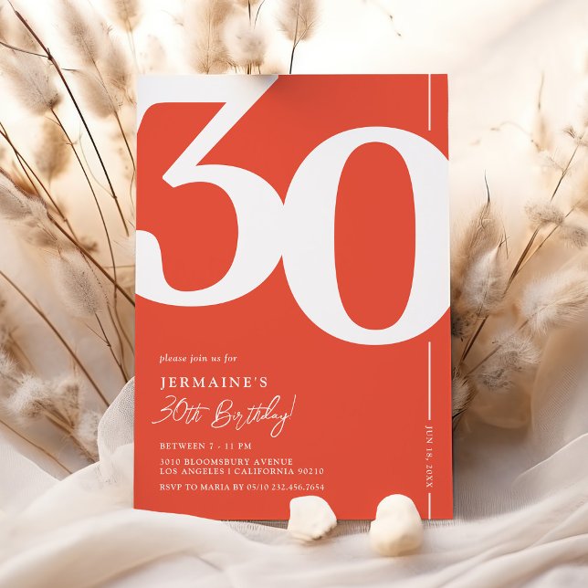 Modern Red Serif 30th Birthday Invitation (Creator Uploaded)