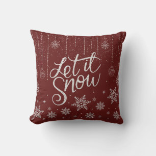 Modern Red, Silver Merry Christmas Snowflakes Cushion