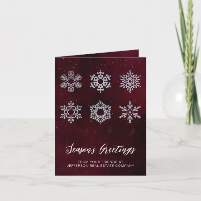 Modern Red Silver Snowflakes Business  Holiday Card (Front)