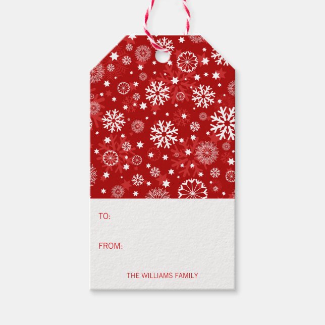 Modern Red Snowflake Christmas Holiday Gift Tag (Front)