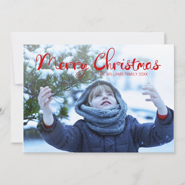 Modern Red Snowflake Merry Christmas Photo Card (Front)