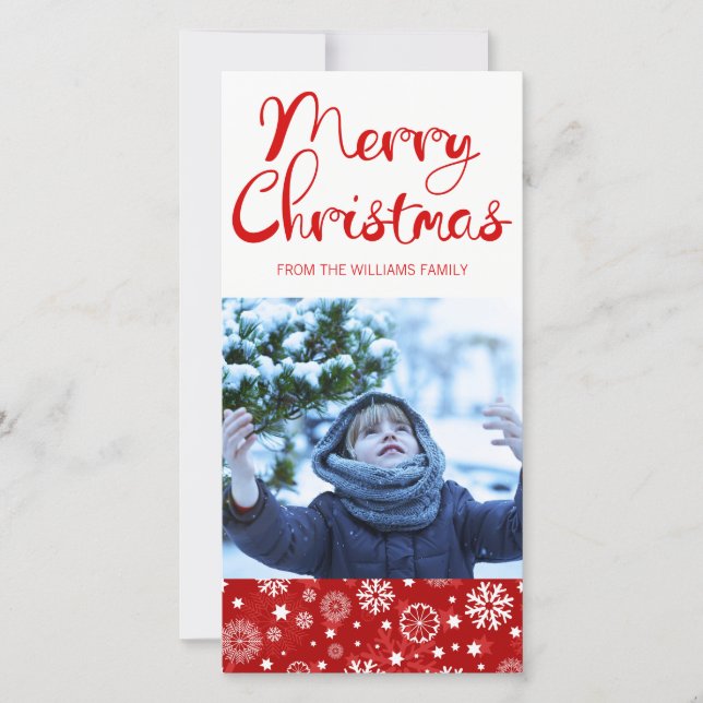 Modern Red Snowflake Merry Christmas Photocard Holiday Card (Front)