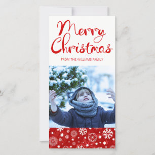 Modern Red Snowflake Merry Christmas Photocard Holiday Card