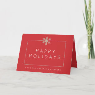 Modern Red Snowflake Rustic Wood Corporate Holiday Card