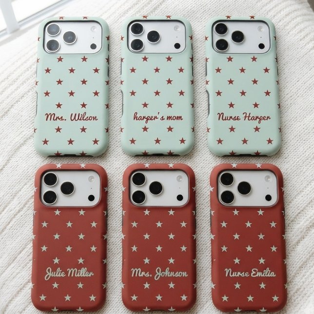 Modern Red Starry Night Wedding Bridesmaid Name (Preppy Star Pattern Phone Case Gift for Graduation | Girls | Bridesmaid | Mother’s Day | Wedding)